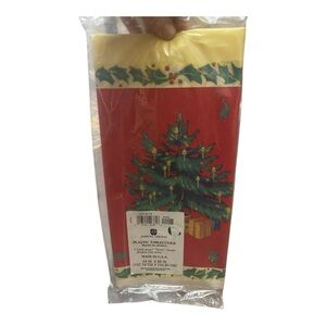 American Greetings Vintage Plastic Christmas Tree Retro Holiday Tablecloth New
